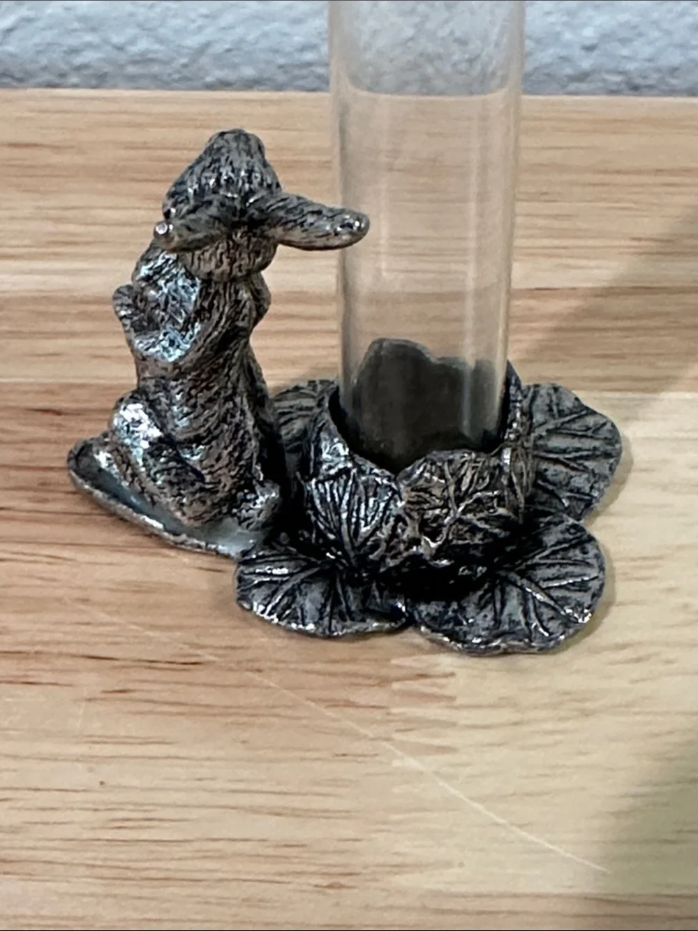 Vintage Metzke Pewter Bunny Rabbit Bud Vase | Cottagecore Glass Tube Vase